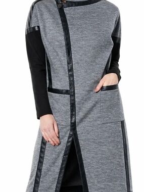 G By Giuliana Black Label Gray Faux Leather Trim Coat Jacket